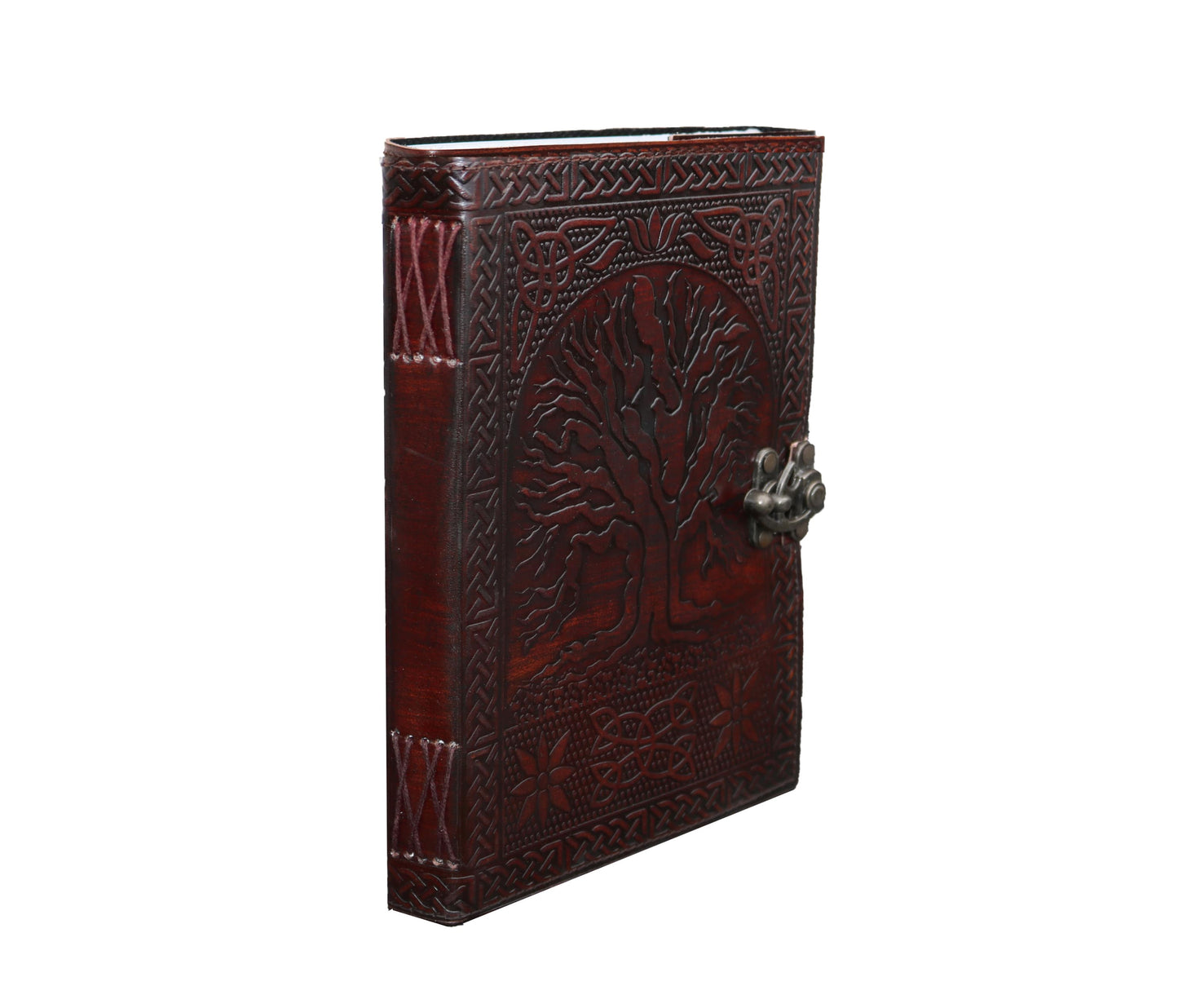 This Richly Detailed Tree Of Life Leather Journal Captures The Essence Timeless Craftsmanship. Hand-embossed With A Powerful Symbol Growth And Grounding, It Features Deep Mahogany Tone Secure Antiqued Clasp To Keep Your Entries Private. Spine’s Decorative Stitching Adds Artisanal Flair, While Thick, Unlined Pages Offer Perfect Canvas For Sketching, Journaling, Or Reflection. Personalized, Customized Gift Men Women—ideal As Birthday Graduation Gift, Legacy In Leather.