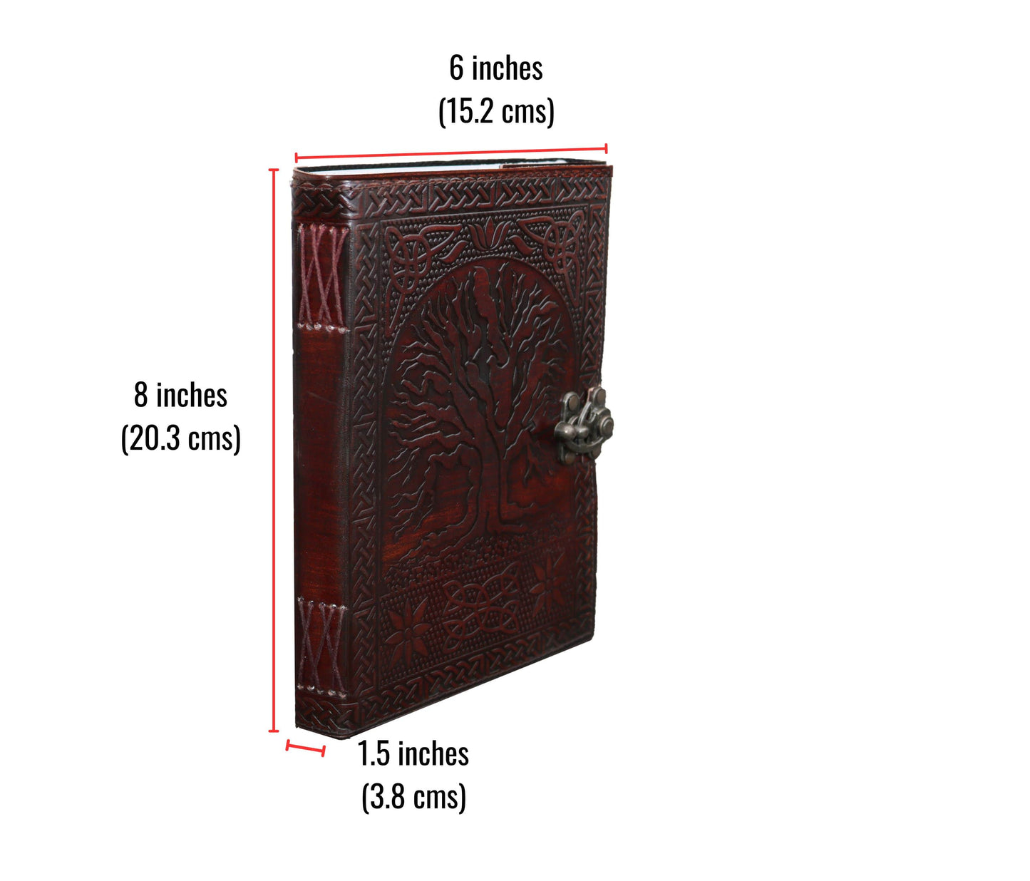 Celebrate Your Inner Storyteller With This Personalized 6x8 Inch Tree Of Life Leather Journal, Handcrafted To Inspire. Featuring Beautifully Embossed Celtic Patterns And Secured An Antiqued Brass Clasp, It Blends Style Functionality. The Premium Cover Wraps Around Thick, Acid-free Pages—ideal For Journaling, Sketching, Or Preserving Memories. Rich In Artisanal Detail Perfectly Sized Daily Use, Customized Journal Makes A Thoughtful Birthday Gift, Graduation Cherished Keepsake Men Women