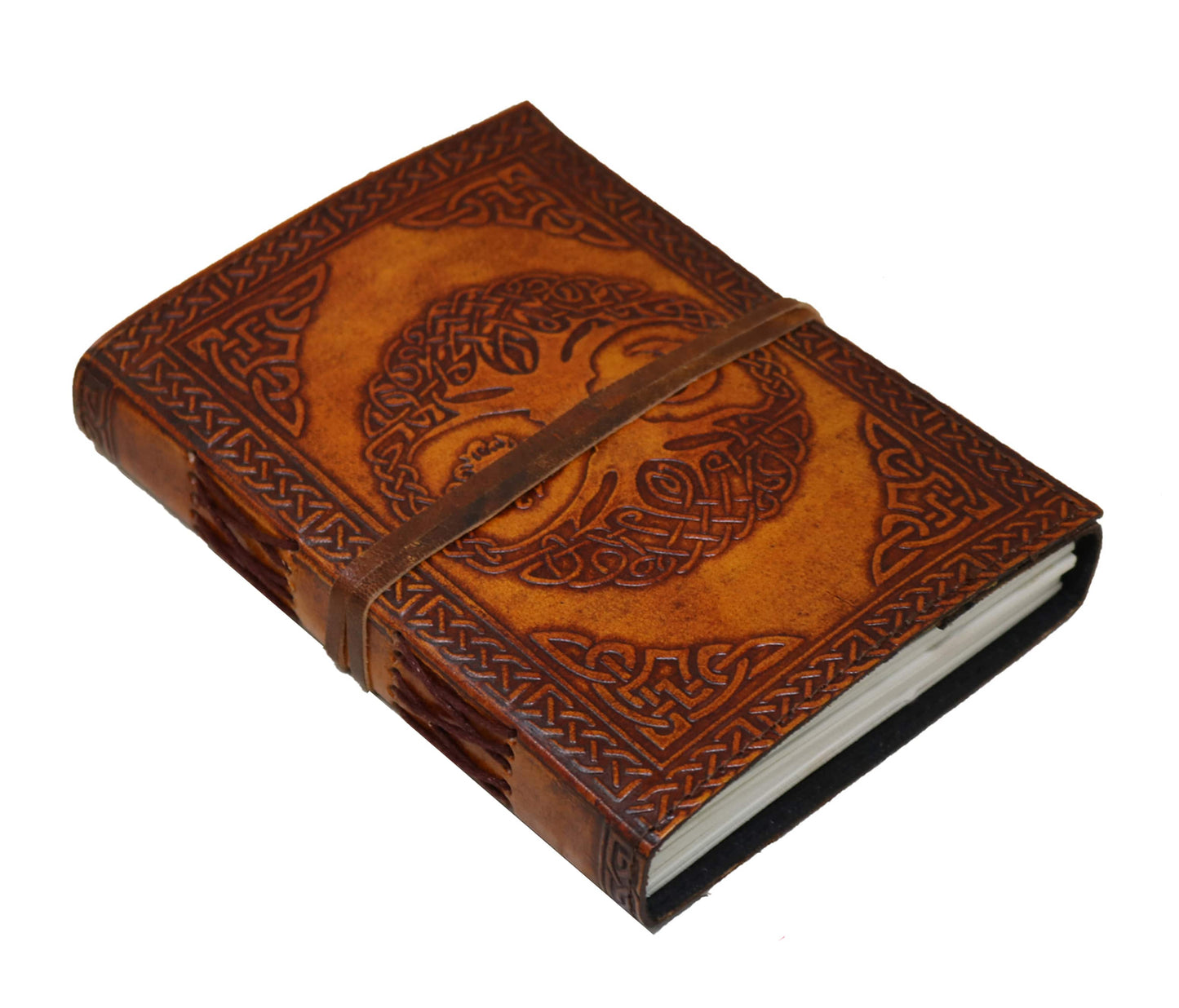 Experience Timeless Elegance With This Handcrafted Celtic Leather Journal, Featuring A Richly Embossed Tree Of Life And Intricate Knotwork Detailing. The Refillable Design Includes Eco-friendly Handmade Paper Hand-stitched Spine For Durability. Flexible Wrap-around Strap Secures Your Thoughts On Go. Ideal Travel, Sketching, Or Spiritual Journaling. Meaningful, Personalized Gift Men Women—perfect Birthdays, Graduations, Customized Keepsakes That Honor Creativity Heritage.