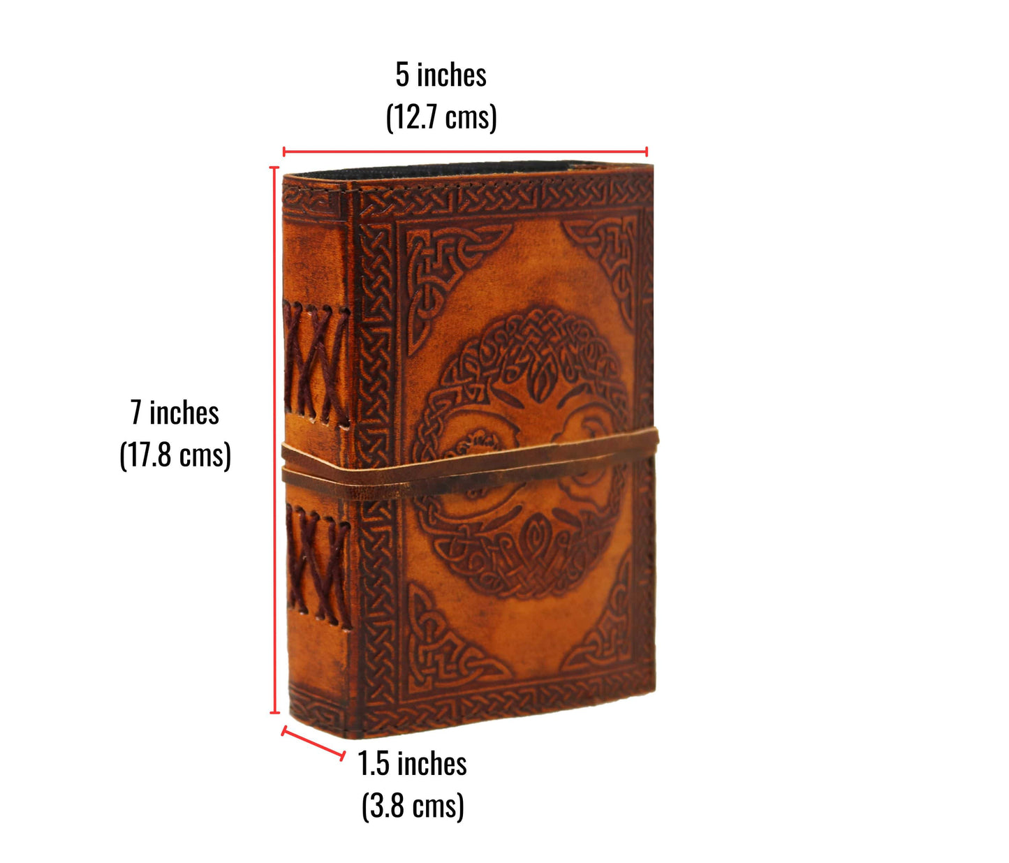 Sized For Creativity On The Go, This Handcrafted Leather Journal Features A Detailed Celtic Tree Of Life Embossing Rich Tan Full-grain Leather. Measuring 7x5 Inches With 1.5-inch Spine, It’s Ideal Travel, Note-taking, Or Daily Journaling. Wrap-around Strap Ensures Secure Closure, While Hand-stitched Binding And Unlined, High-quality Paper Offer Lasting Appeal. Thoughtful, Customized Gift Writers Dreamers—perfect Birthdays, Graduations, Personal Milestones.