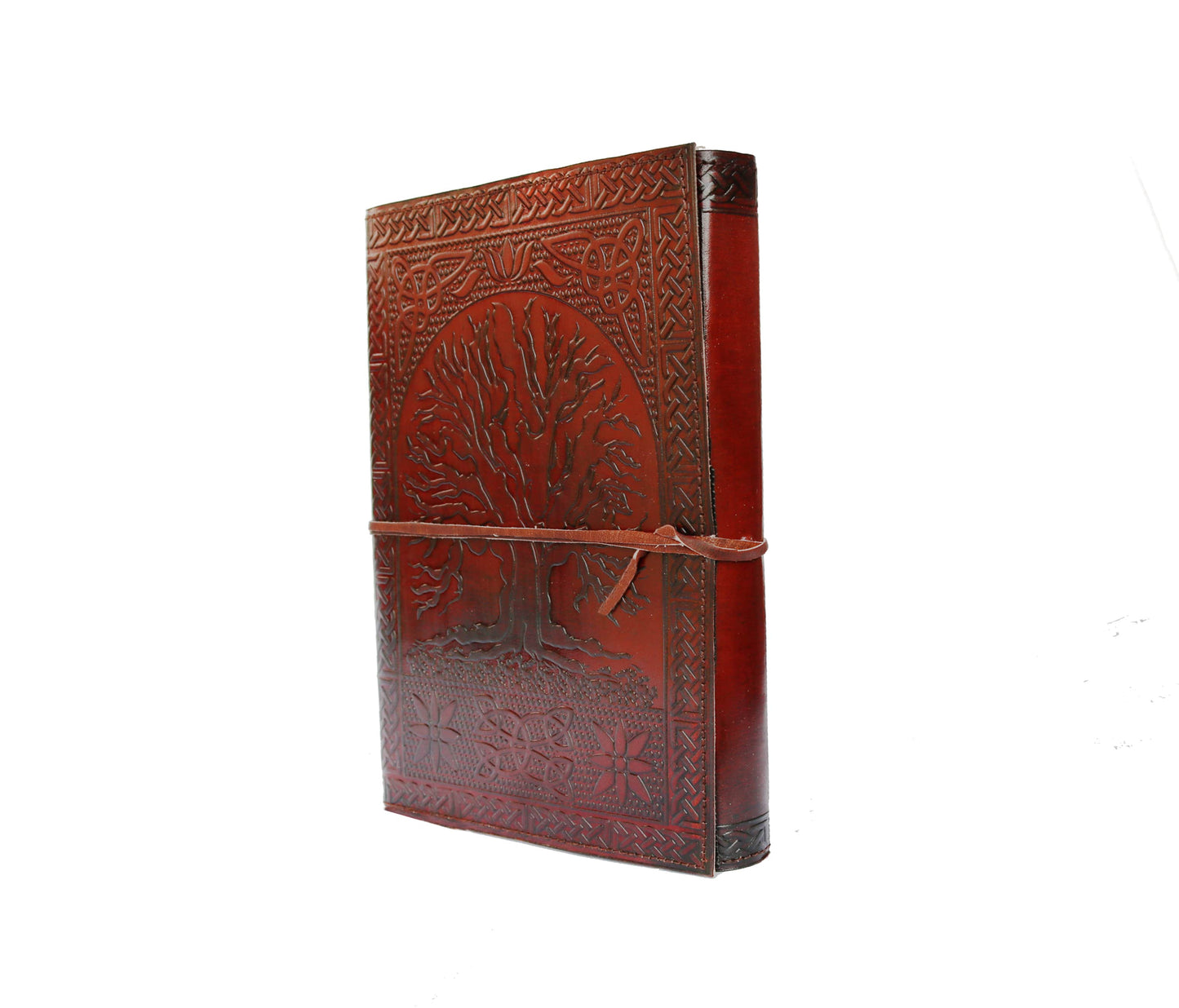 Unleash Your Creativity With This Personalized Tree Of Life Leather Journal—a Symbol Growth, Grounding, And Timeless Wisdom. Hand-embossed Crafted From Genuine Celtic Borders Floral Motifs, It Offers Rustic Charm Refined Detail. The Strap Closure Keeps Notes Safe, While 100% Recycled, Acid-free Pages Invite Writing Or Sketching. A Customized Gift For Men Women, It’s Perfect Birthday Gift, Graduation Meaningful Personal Keepsake.