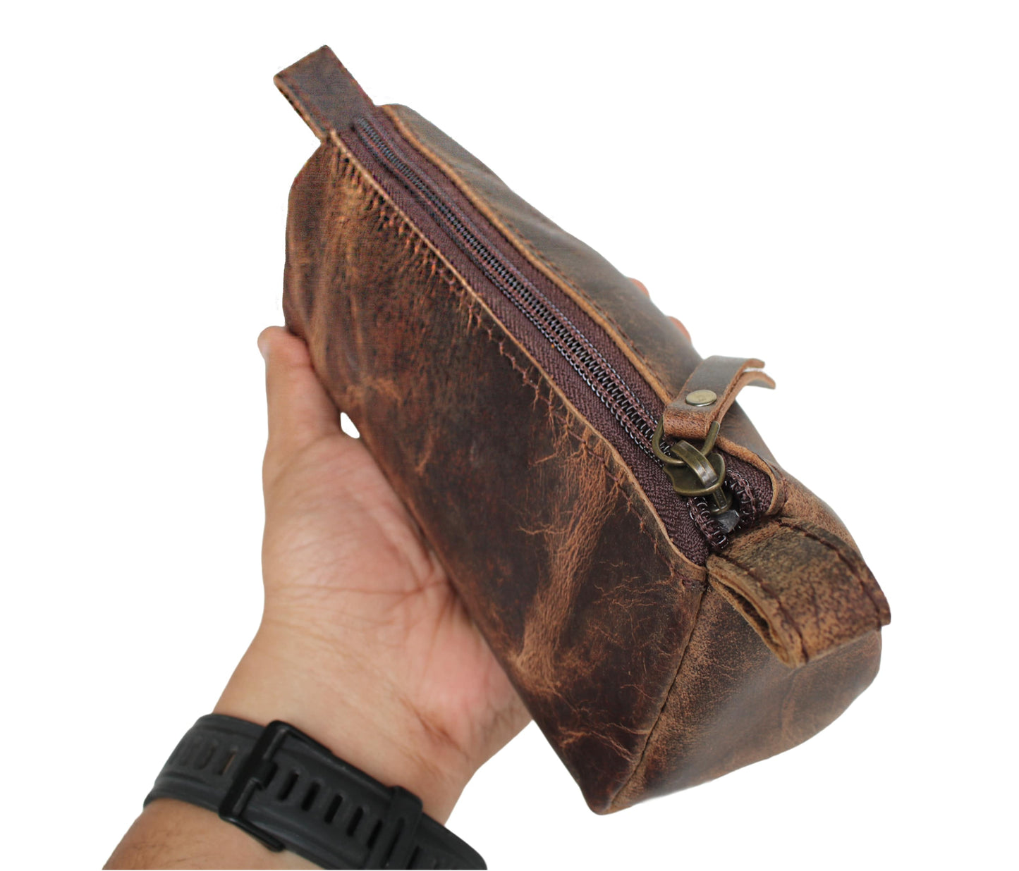 This Rugged And Stylish Buffalo Leather Travel Pouch Is Crafted From 100% Genuine With A Beautifully Distressed, Vintage Finish. Ideal For Toiletries, Grooming Tools, Or Personal Items, It Features Sturdy Ykk Zipper Convenient Hand Strap. Compact Durable, Fits Easily In Backpacks Duffle Bags. Perfect Personalized Birthday Gift, Graduation Customized Gift Men Women Who Value Timeless Function Travel-ready Style.
