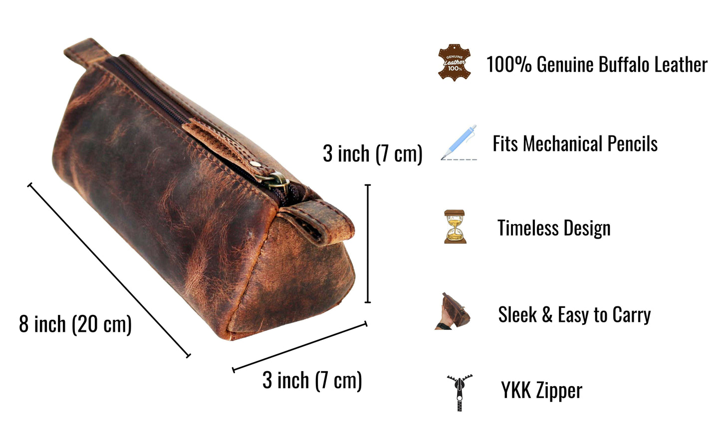 This Handcrafted Genuine Buffalo Leather Toiletry Pouch Measures 8 X 3 Inches And Features A Timeless Shape With Rich, Distressed Finish. Perfect For Grooming Tools, Razors, Or Travel Essentials, It Includes Durable Ykk Zipper Sleek, Easy-to-carry Design. Fits Effortlessly Into Backpacks Suitcases. Stylish Personalized Birthday Gift, Graduation Customized Gift Men Women—ideal Travelers, Professionals, Adventurers Who Value Practicality Class.