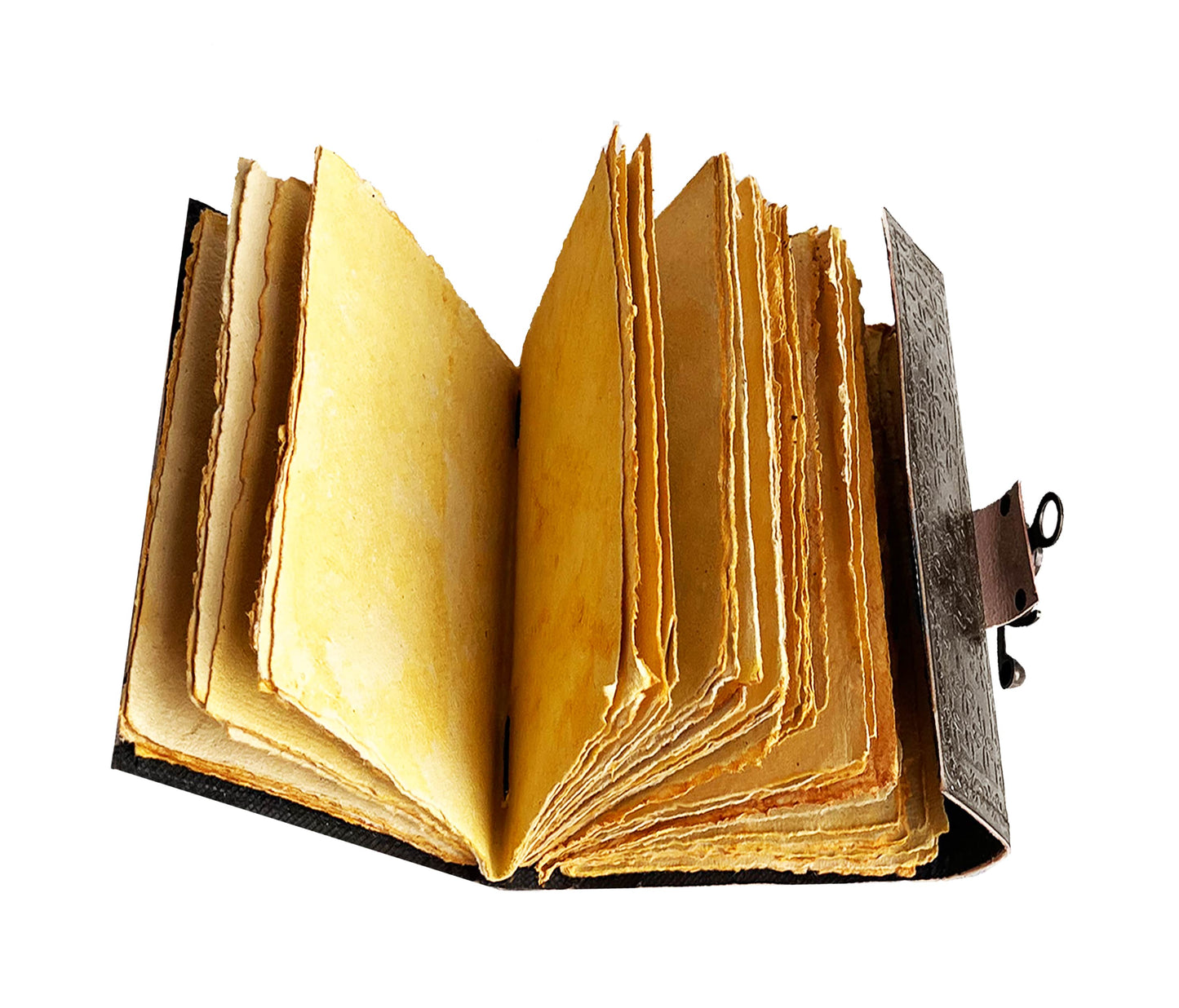 Let Your Creativity Flow On Pages That Feel Like They’ve Traveled Through Time. This Handcrafted Leather Journal Opens To Reveal Rich, Golden-hued Deckle-edge Paper That’s Perfect For Sketching, Journaling, Or Spellwork. The Antiqued Clasp Keeps Entries Secure, While Rugged, Tactile Offer A Deeply Satisfying Writing Experience. Each Page Is Acid-free And Unruled, Inviting Free Expression With An Old-world Charm. Ideal Writers, Artists, Dreamers Seeking Truly Vintage Touch In Their Everyday Reflections.
