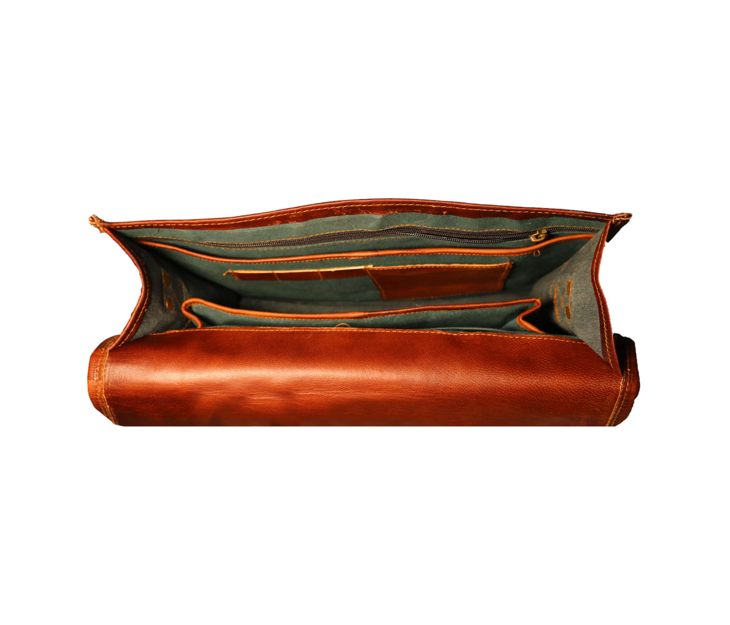 This Image Reveals The Spacious Interior Of A Genuine Leather Satchel Bag, Showcasing Thoughtfully Organized Layout. It Includes Padded Laptop Sleeve, Zippered Pocket, And Dedicated Slots For Pens, Cards, Small Essentials—perfect Office, College, Or Travel. Bag Is Fully Lined With Durable Canvas Added Protection Longevity. Practical Blend Style Utility, Designed Professionals, Students, Travelers
