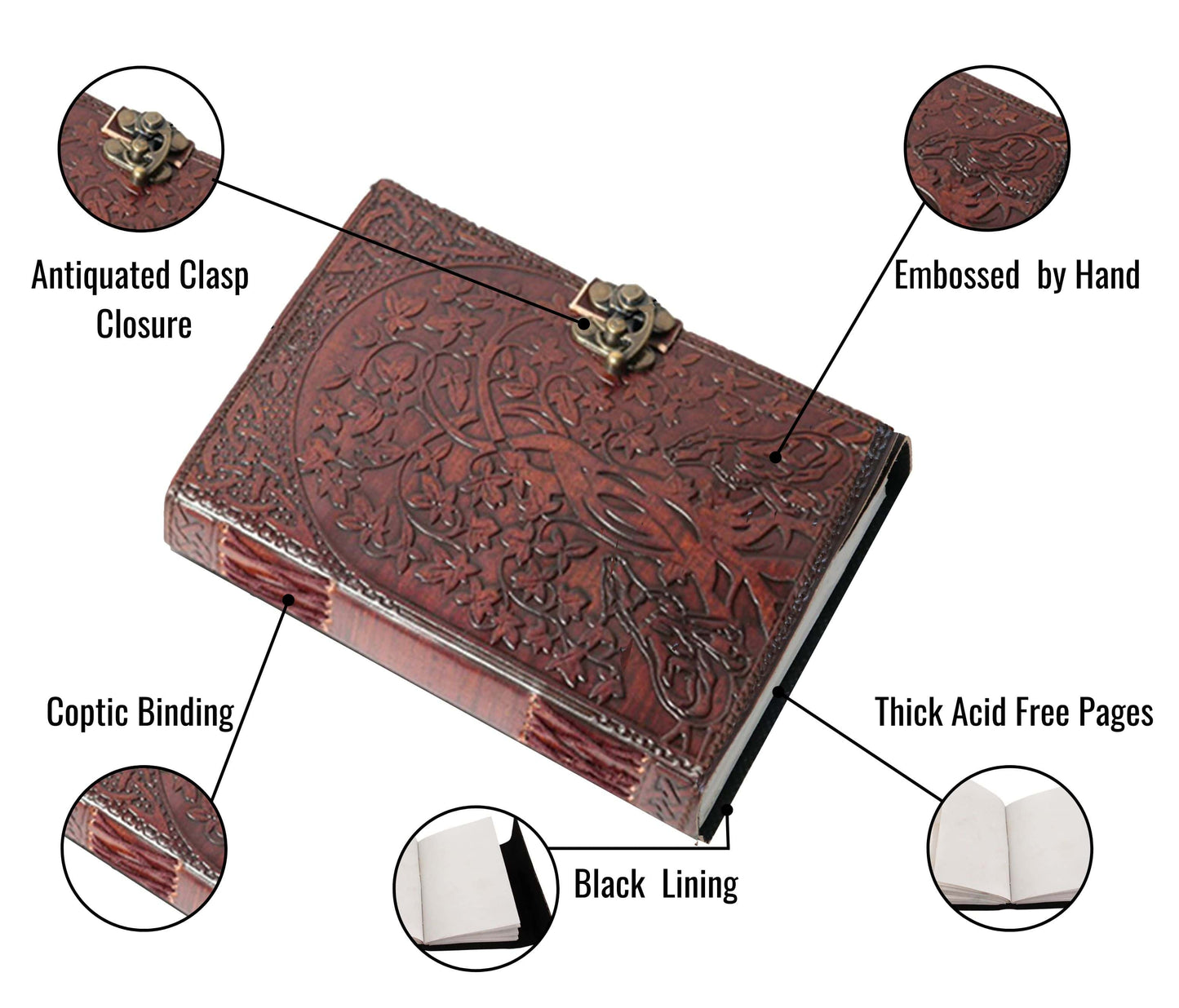 This Hand-embossed Leather Journal Features A Striking Tree Of Life With Howling Wolves—symbolizing Nature’s Spirit And Strength. Sized At 7 X 5 1.5 Inches, It Includes Secure Antiqued Clasp, Black Inner Lining, Durable Coptic Binding. Filled Thick, Acid-free Pages, It’s Ideal For Writing Or Sketching. Meaningful, Personalized Gift You Can Customize Nature Lovers, Writers, Dreamers—perfect Journaling, Reflection, Special Occasions.