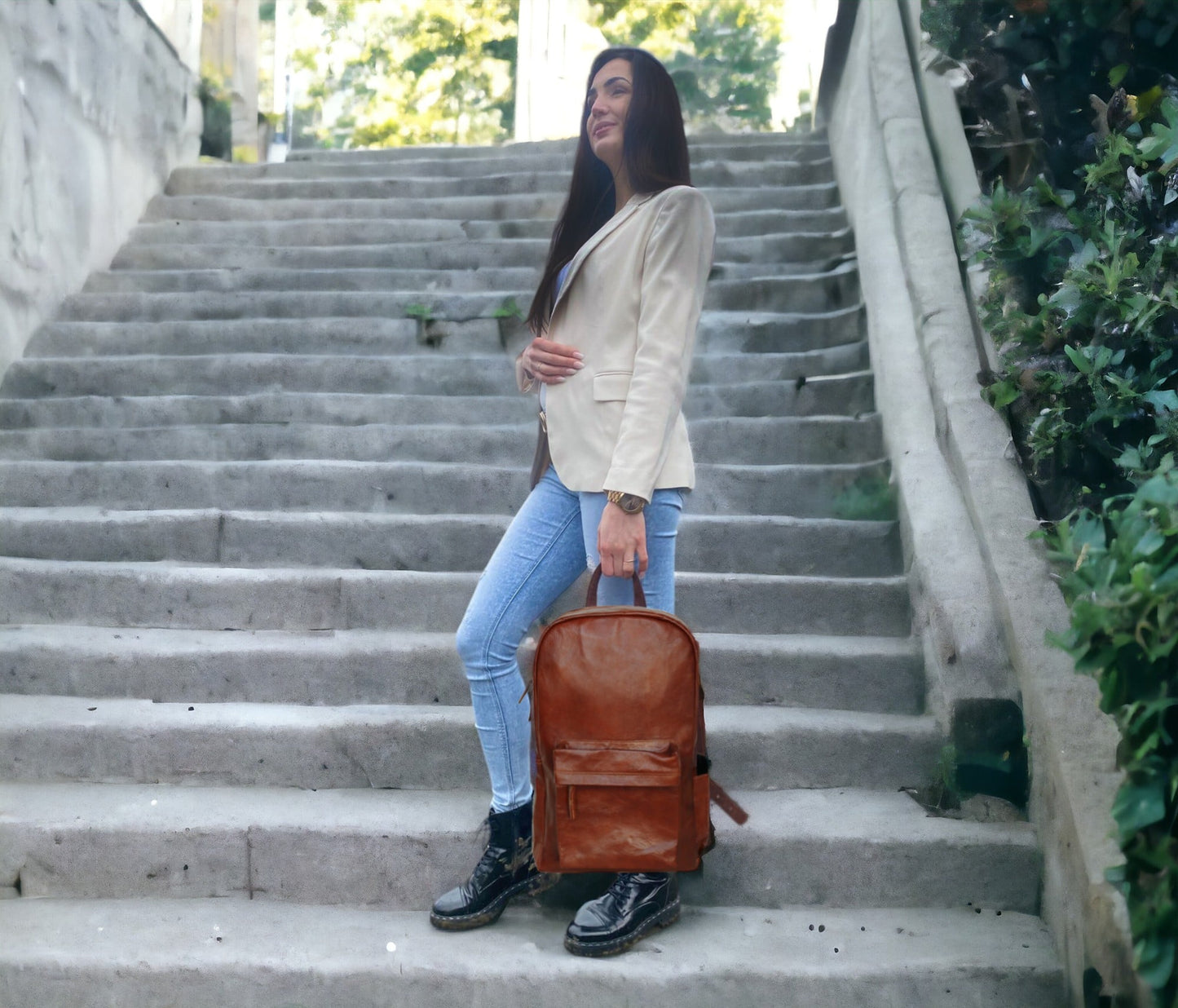 Elevate Your Workday With This Handcrafted Leather Backpack—an Ideal Personalized Or Customized Gift For Men And Women. Made From 100% Genuine Leather, It Combines Timeless Elegance With Everyday Utility. Perfect For Meetings Or Commutes, The Structured Silhouette Fits Laptops, Documents, And Essentials. Padded Shoulder Straps, A Front Organizer Pocket, And Secure Ykk Zippers Provide Comfort And Organization. Carry It By The Top Handle For A Polished, Formal Look.