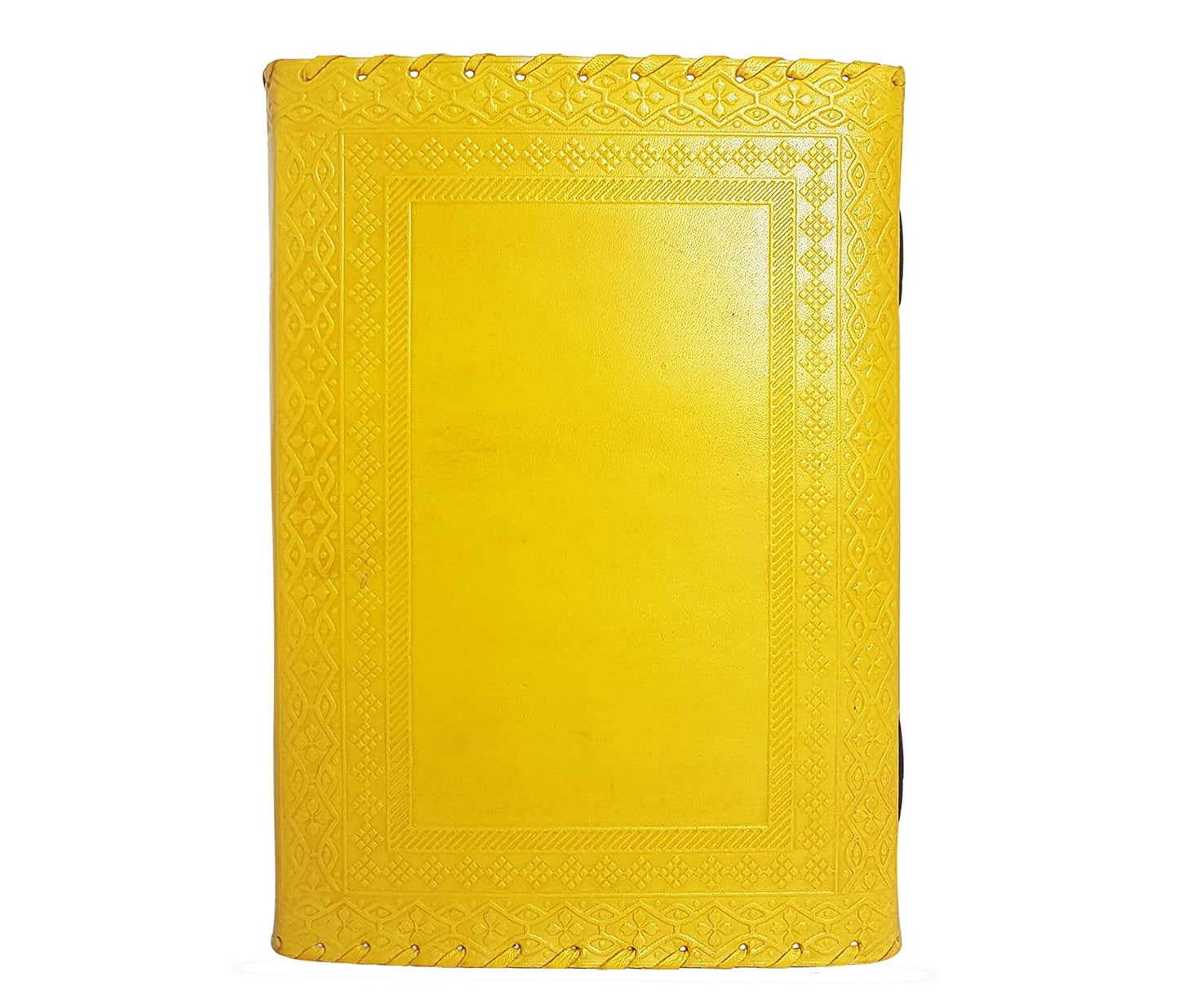 Brighten Your Writing Journey With This Handcrafted Yellow Leather Journal, Made From Premium Vegetable-tanned And Customized Hand-embossed Detailing. Its Vibrant Cover Intricate Borders Offer Standout Charm. Featuring Thick, Acid-free Pages Durable Coptic Binding, It Lays Flat For Ease Of Use. A Secure Lock Key Closure Keeps Thoughts Private. Sized At 10 X 7 Inches 1.5-inch Spine, It’s Ideal Journaling, Sketching, Or Personalized Gifting.