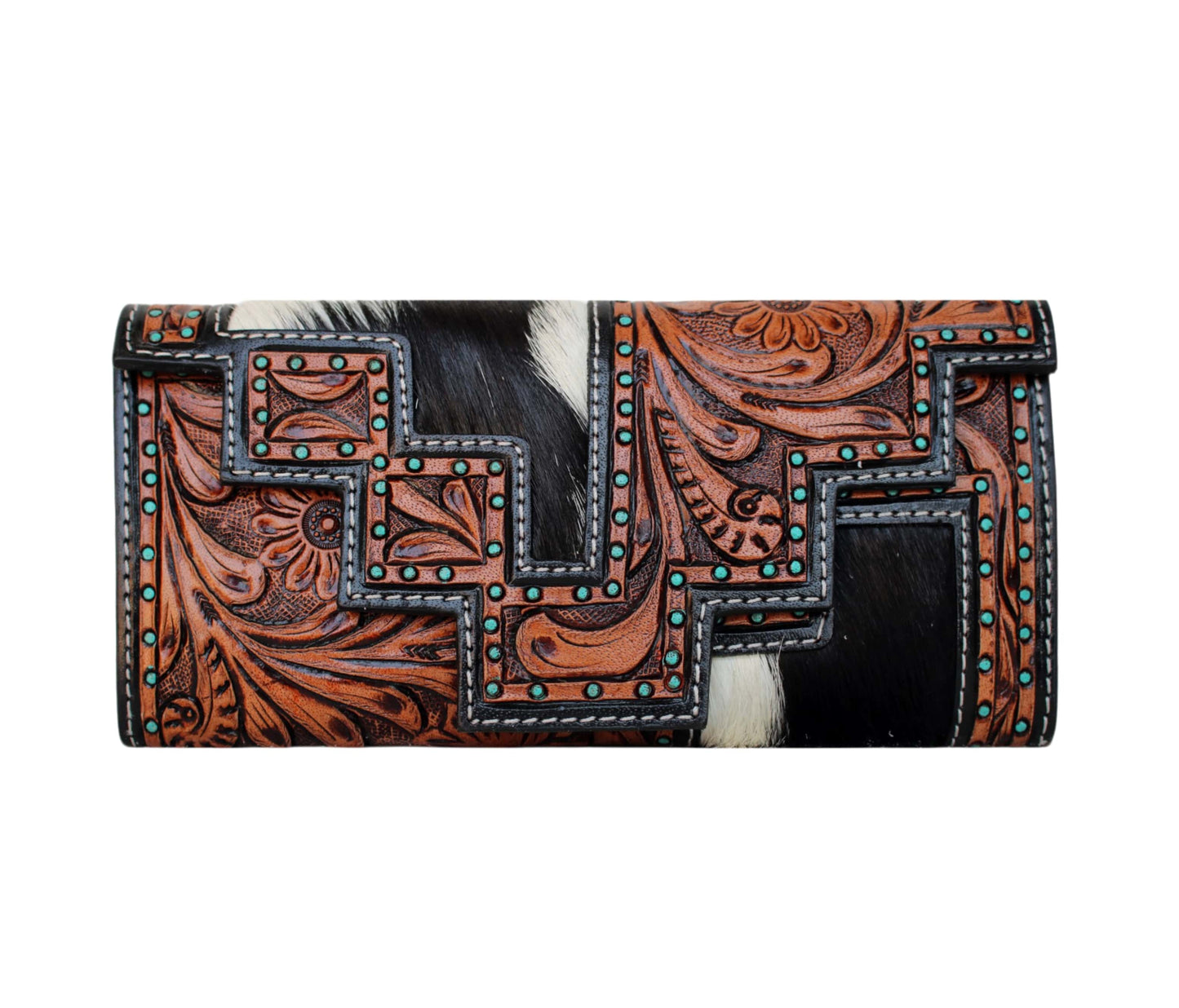 This Handcrafted Leather Wallet Features Intricate Western-style Tooling With Bold Turquoise Stud Accents—perfect For Everyday Use, Office Elegance, Or As A Stylish Party Accessory. The Cowhide Blend Adds Unique Texture, Making Each Piece Truly One-of-a-kind. Spacious Compartments Cards, Cash, And Essentials, It Combines Functionality Charm. Personalized Customized Accessory, Makes Thoughtful Birthday Gift Graduation Men Women Who Appreciate Artisan Design.