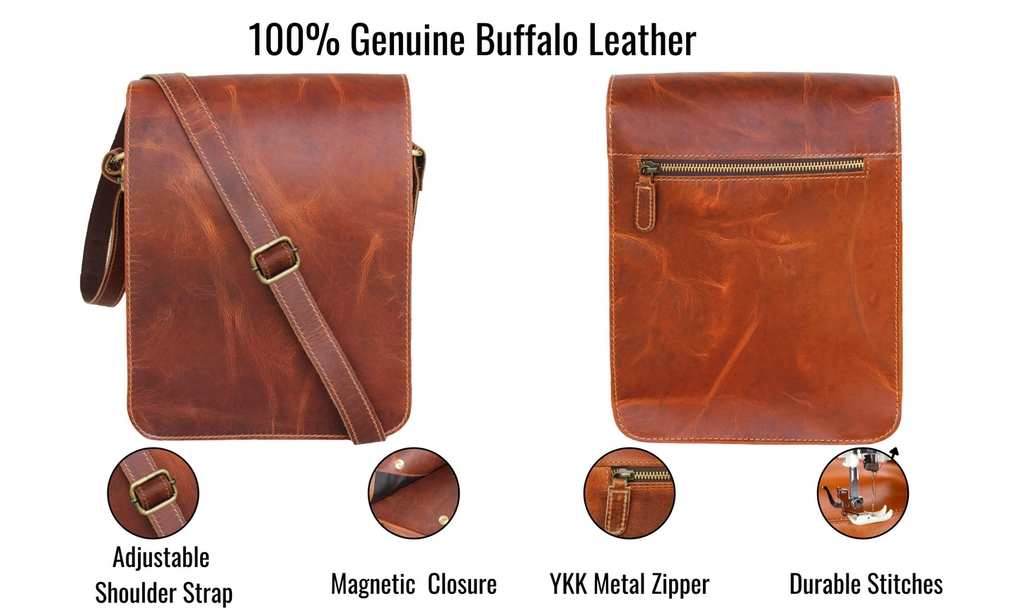 Crafted From 100% Genuine Buffalo Leather, This Premium Sling Bag Is Designed For Style, Utility, And Durability. It Features A Magnetic Flap Closure, Ykk Metal Zipper On The Back, And A Soft Fabric-lined Interior—perfect For Carrying Your Phone, Wallet, Small Notebook, Or Travel Essentials. With An Adjustable Leather Shoulder Strap And Reinforced Stitching, This Compact Yet Functional Bag Is A Customized, Personalized Gift For Men And Women—ideal For Birthdays Or Graduations.