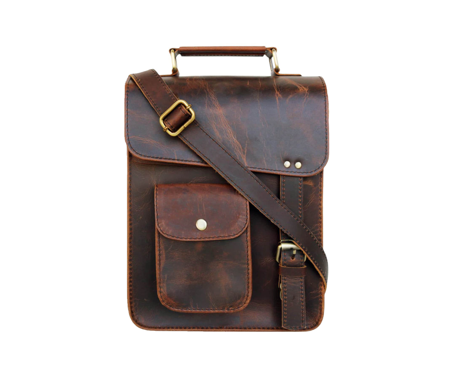 This Elegant Dark Brown Leather Crossbody Bag Is Handcrafted From 100% Genuine Buffalo Leather—rugged Yet Refined. With An Adjustable Strap, Top Handle, And Front Flap Pocket, It’s Ideal For Daily Use Or Travel. Its Vintage Look Durable Brass Hardware Make It A Timeless Companion. Thoughtful, Customized Gift Men Women—perfect As Birthday Gift, Graduation Personalized Satchel Carrying Tablets, Journals, Essentials.