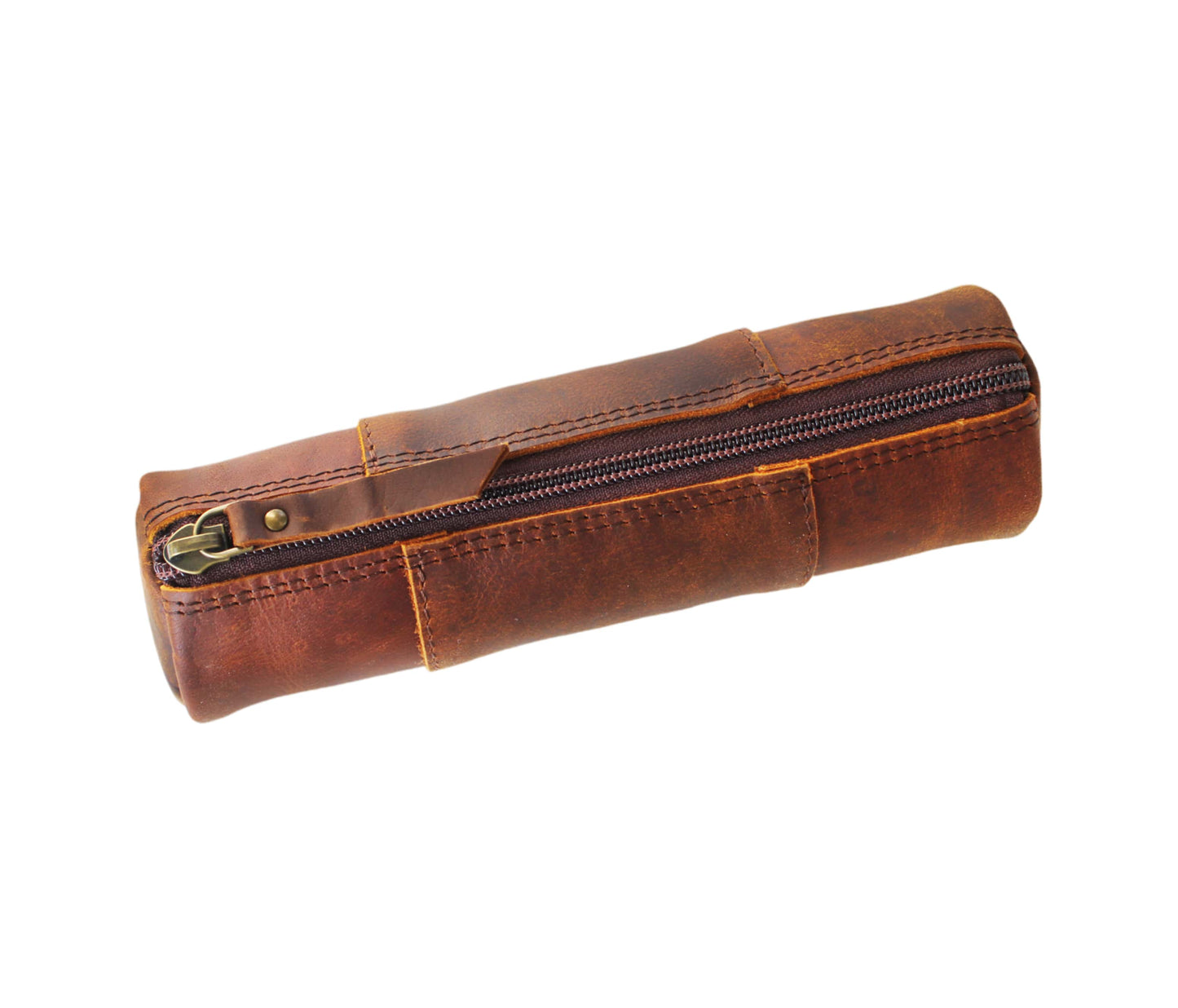 This Beautifully Crafted Brown Leather Pencil Case Combines Daily Functionality With Timeless Elegance. Made From Premium Genuine Buffalo Leather, It Features A Sturdy Ykk Zipper, Precise Stitching, And Slim, Cylindrical Design Vintage Charm. Spacious Yet Compact, Holds Pens, Pencils, Accessories While Fitting Easily Into Bags. Perfect Personalized Birthday Gift, Graduation Or Customized Gift For Men Women—ideal Students, Professionals, Artists