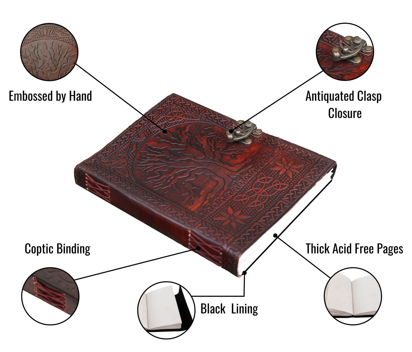 Crafted For Those Who Value Tradition And Craftsmanship, This Personalized Tree Of Life Leather Journal Features Hand-embossed Detailing A Secure Antiquated Clasp Closure. Inside, Thick, Acid-free Pages Offer The Perfect Space Writing, Sketching, Or Daily Reflections. Coptic Binding Allows It To Lay Completely Flat, While Black Interior Lining Adds Refined Elegance. Customized Gift Men Women—ideal As Birthday Gift, Graduation Timeless Creative Companion.