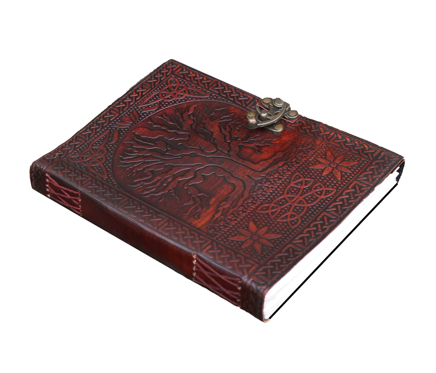 This Handmade Leather Journal Features A Beautifully Embossed Tree Of Life Surrounded By Rich Celtic Patterns, Symbolizing Wisdom, Growth, And Connection. Crafted From Genuine In Deep Rustic Tone, It Includes Secure Metal Latch Thick, Unlined Paper—perfect For Writing, Sketching, Or Spiritual Work. Ideal As Grimoire, Dream Journal, Travel Diary, Personal Notebook, It’s Thoughtful, Customized Gift Men Women—perfect Birthdays, Holidays, Meaningful Self-care Rituals.