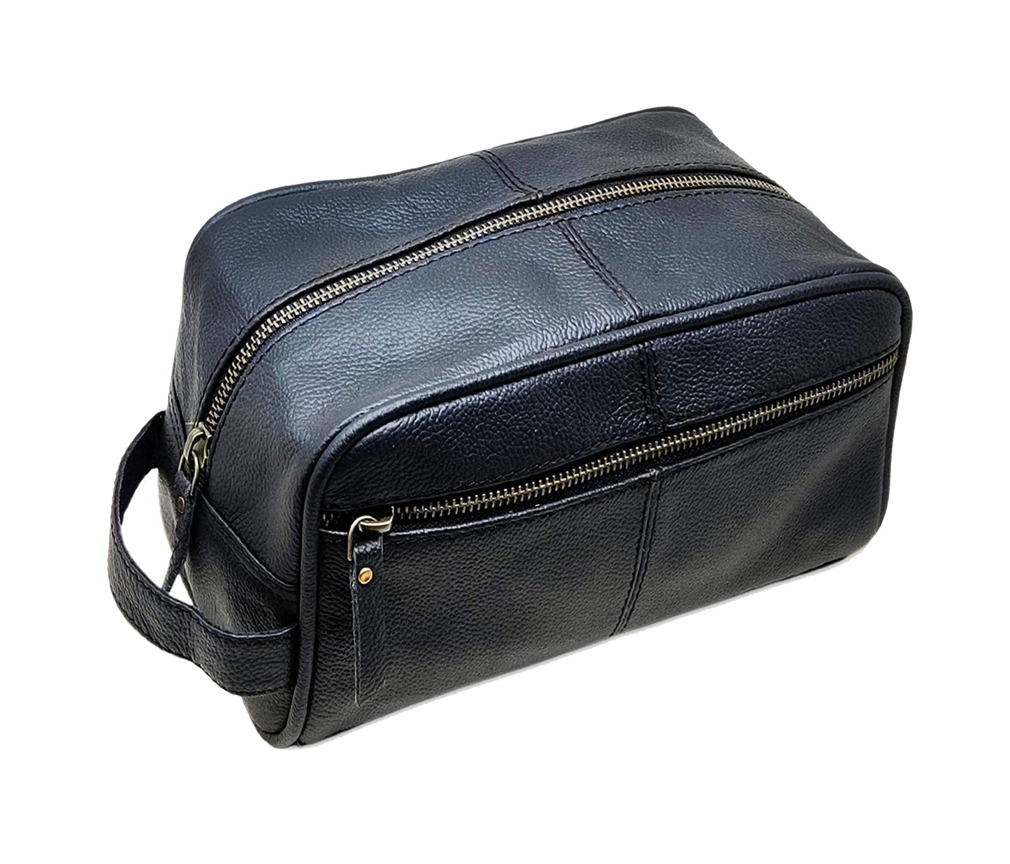Handcrafted Black Leather Toiletry Bag With Timeless Style And Effortless Organization. The Spacious Main Compartment Smooth Zipper Securely Store Shaving Kits, Skincare, Grooming Tools. A Front Zip Pocket Offers Easy Access To Razors Or Cosmetics. Sturdy Side Handle, This Compact Travel Pouch Doubles As Personalized Wash Customized Hygiene Kit—an Ideal Birthday Gift, Graduation Gift For Men Women Who Value Quality Function.