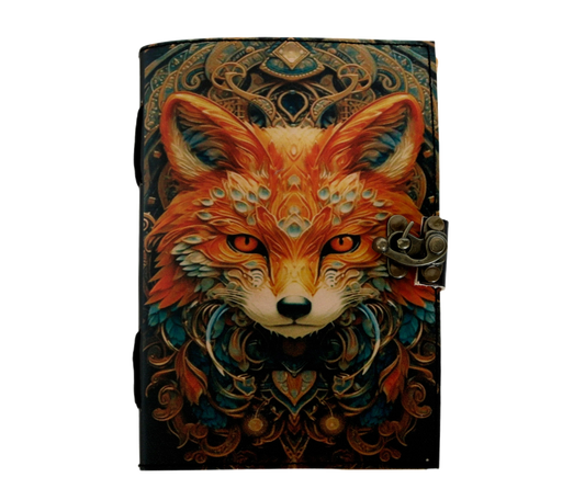 Jaald Gorgeous Fox handmade leather journal with fox design - refillable deckle-edge pages.