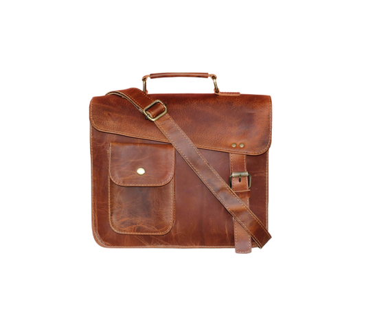 Authentic Goat Leather Is Used To Create This Exquisitely Constructed Brown Messenger Bag, Which Ideal For Both Men And Women. Perfect Use In A Business, Office, Or College. Vintage-style Satchel Has Sturdy Top Handle, Padded Adjustable Strap, Front Utility Pocket, Secure Buckle Closure. Excellent Carrying Books, Documents, Laptops, Daily Necessities. Long-lasting, Environmentally Responsible, Timeless Style The Shoulder Lends Touch Of Traditional Elegance Business Casual Attire. Multipurpose Briefcase Gift