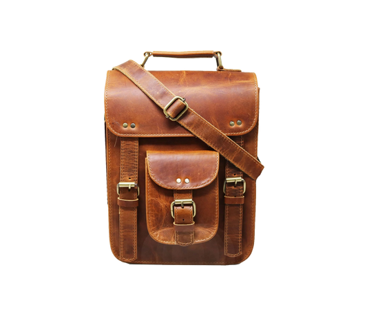This Beautifully Crafted Vintage-style Leather Satchel, Made From Rich Full-grain Buffalo Leather, Is A Perfect Personalized And Customized Gift For Men Women. Featuring Rugged, Structured Design With Warm Brown Tone Natural Grain, It Offers Secure Flap Closure Dual Buckle Straps Functional Front Pocket. The Adjustable Shoulder Strap Ensures Comfort Versatility—ideal As Thoughtful Graduation Or Birthday Gift.