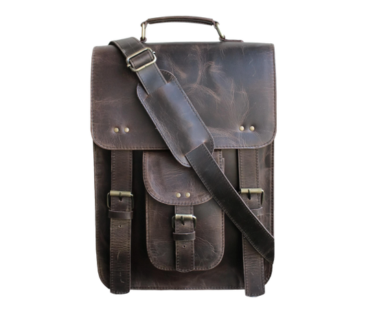 Make A Powerful Impression With This Dark Brown Vertical Leather Messenger Bag—a Personalized, Customized Gift For Men And Women Who Value Timeless Craftsmanship Modern Utility. Handcrafted From Premium Full-grain Buffalo Leather, It Features Dual Buckle Straps, Front Pouch Secure Push-lock Closure, Wide Adjustable Strap All-day Comfort. An Ideal Birthday Gift, Graduation Or Stylish Professional Companion That Blends Rugged Elegance Lasting Functionality.