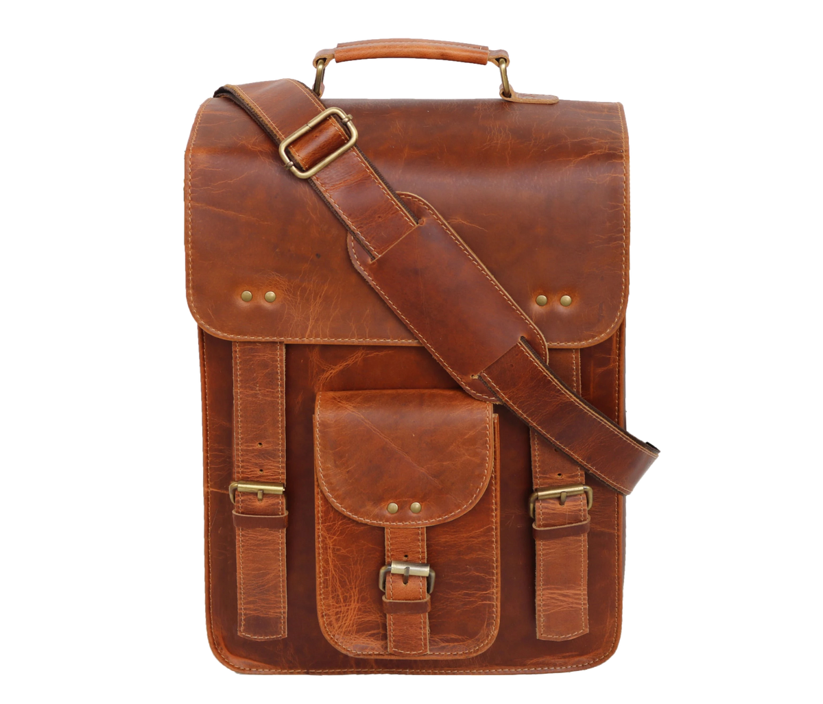 Carry Timeless Charm With This Handcrafted Vintage Leather Backpack, Made From 100% Genuine Buffalo Leather. Featuring Multiple Front Buckle Pockets, A Secure Flap Closure, And An Adjustable Padded Strap, Satchel Is Ideal For Travel, College, Or Daily Office Use. Its Vertical Structure Fits Tablets, Documents, Essentials Ease. Personalized Gift Men Women, It’s Perfect As Birthday Gift, Graduation Everyday Customized Daypack.