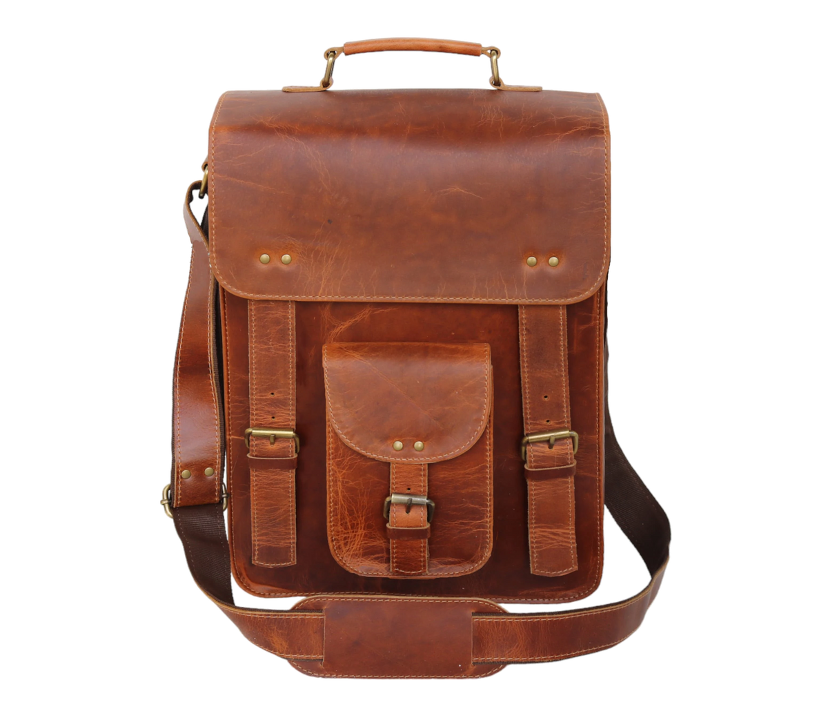 This Handcrafted Vertical Leather Messenger Bag, Made From 100% Genuine Buffalo Leather, Offers A Distinctive Silhouette—perfect As Personalized And Customized Gift For Men Women. Its Sleek Top Flap, Dual Buckle Straps, Push-lock Front Pocket Add Both Style Function. Ideal Carrying Tablets, Notebooks, Essentials, Compact Design Is Thoughtful Graduation Gift, Birthday Or Everyday Accessory Students, Professionals, Travelers