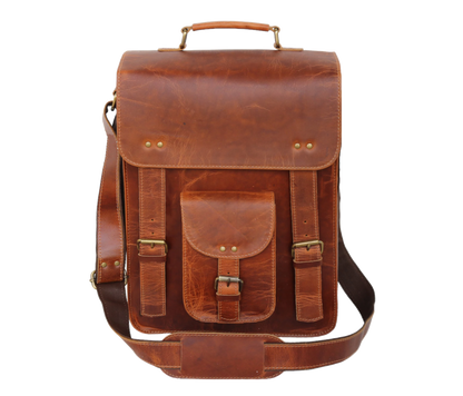 This Handcrafted Vertical Leather Messenger Bag, Made From 100% Genuine Buffalo Leather, Offers A Distinctive Silhouette—perfect As Personalized And Customized Gift For Men Women. Its Sleek Top Flap, Dual Buckle Straps, Push-lock Front Pocket Add Both Style Function. Ideal Carrying Tablets, Notebooks, Essentials, Compact Design Is Thoughtful Graduation Gift, Birthday Or Everyday Accessory Students, Professionals, Travelers