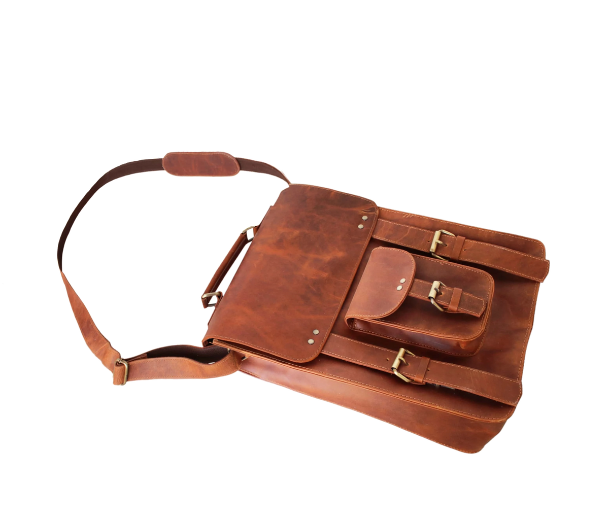Experience Smart Organization And Everyday Utility With This Handcrafted Leather Messenger Bag, A Perfect Blend Of Form And Function. Captured In Action, It Easily Fits A 13" Laptop, Notebooks, Wallet, And Daily Accessories. Crafted From Premium Buffalo Leather With A Soft-lined Interior, It Features Dedicated Pockets For Tech And Tools. A Personalized, Customized Gift For Men And Women—ideal As A Graduation Gift, Birthday Gift, Or Professional Daily Companion.