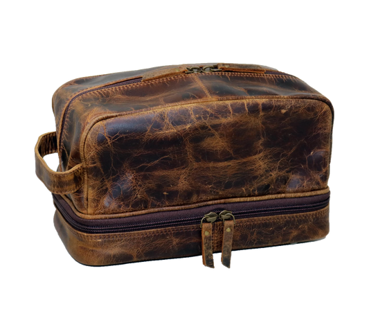 This Handcrafted Vintage Leather Toiletry Bag Is The Perfect Travel Companion, Crafted From Premium Full-grain With Rugged Durability And A Water-resistant Lining. Featuring Spacious Multi-compartment Design, Smooth Zippers, Sturdy Handle, It Keeps Vitamins, Shaving Gear, Grooming Tools Organized. Ideal For Weekend Getaways Or Business Trips, Makes Thoughtful Personalized Birthday Gift, Graduation Customized Gift Men Women Who Value Style Practicality.