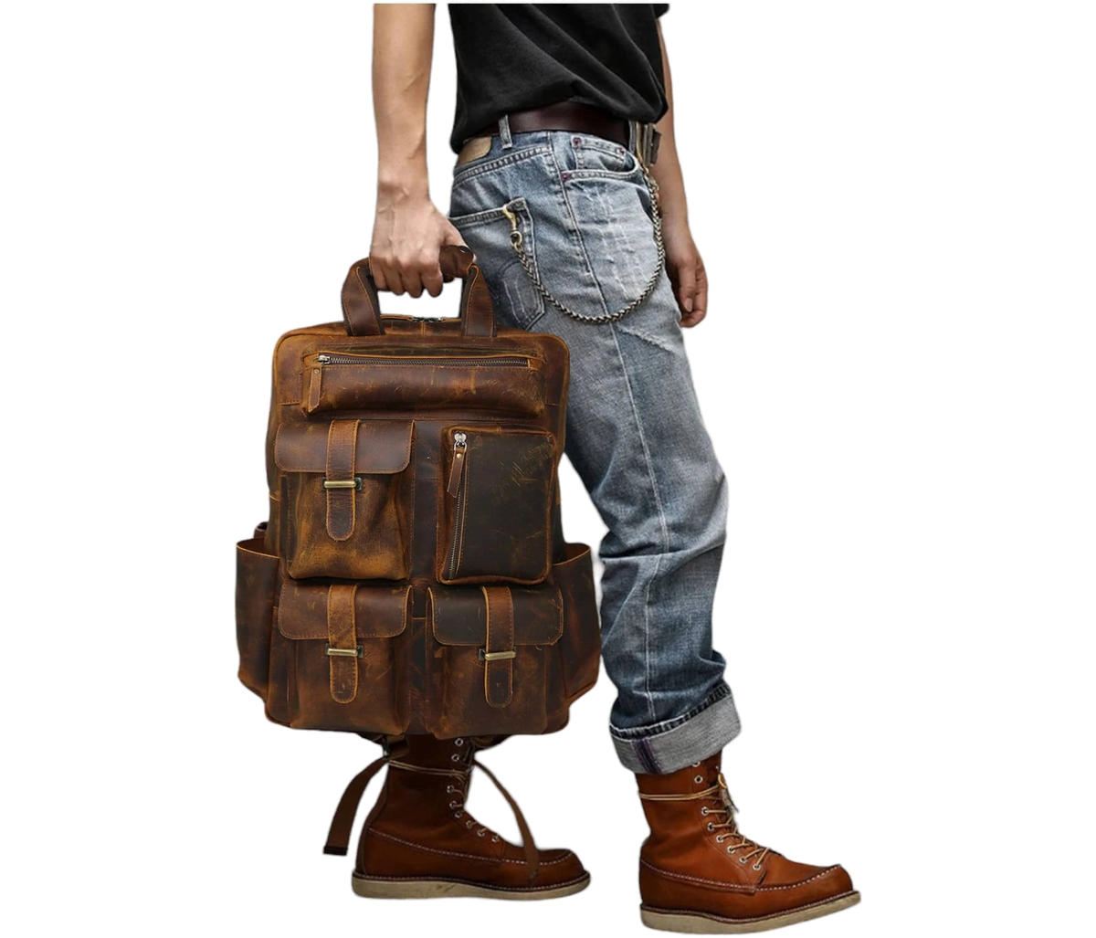 Elevate Your Look With This Personalized Genuine Leather Backpack, Blending Rugged Style Everyday Functionality. Designed For Modern Explorers, It Features Multiple Secure Front Pockets, A Sturdy Top Handle, And Adjustable Straps Versatile Carrying. The Premium Develops Rich Patina Over Time, Ensuring Timeless Appeal. Spacious Yet Compact, Holds Everything From Laptops To Daily Gear. Customized Gift Men Women—perfect Work, Travel, Casual Outings, Birthdays, Or Graduation Gifts. 