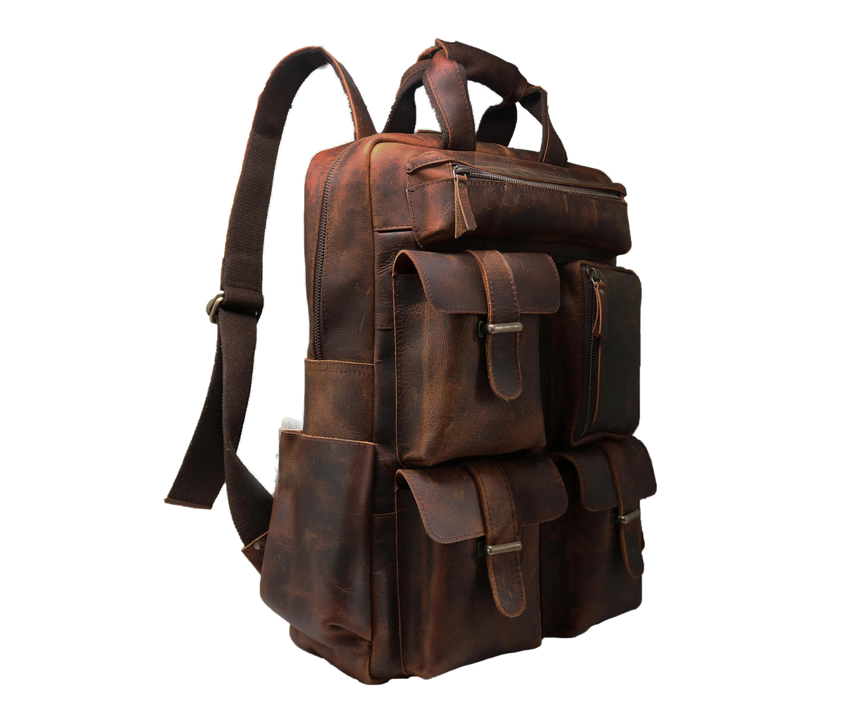 Personalized Genuine Leather Backpack, Designed For Those Who Seek Durability And Functionality. Featuring A Vintage Distressed Finish, This Backpack Includes Multiple Secure Pockets, Sturdy Buckles, Spacious Compartments Laptops, Books, Essentials. The Adjustable Padded Straps Provide All-day Comfort, While Compact Yet Roomy Structure Makes It Perfect Work, Travel, Or Adventure. Handcrafted Bag Combines Rugged Charm With Modern Practicality — An Ideal Gift Him Her.
