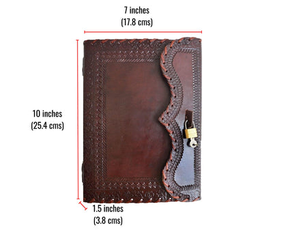 Diario de cuero marrón vintage hecho a mano con cerradura