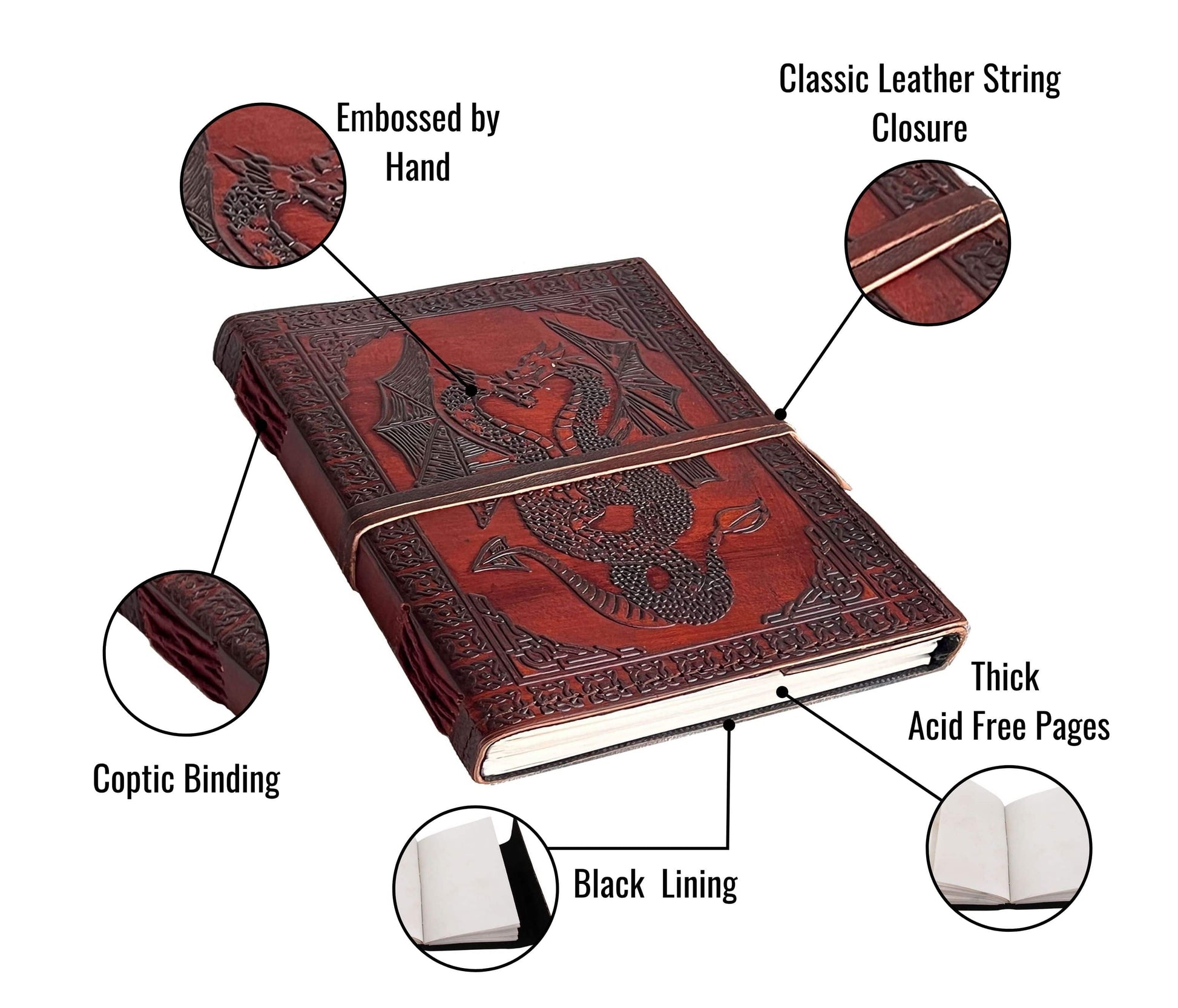 Leather Notebook Showcases An Intricately Embossed Dragon Design, Handcrafted For Fantasy Lovers And Creative Minds. Made From Genuine Leather, It Features Unlined Pages, A Secure Wrap Closure, Compact Sizing—perfect Journaling, Sketching, Or Note-taking. Personalized Customized Gift Men Women, Makes Ideal Birthday Gift, Graduation Meaningful Keepsake Students, Writers, Adventurers Seeking Blend Of Style Function.