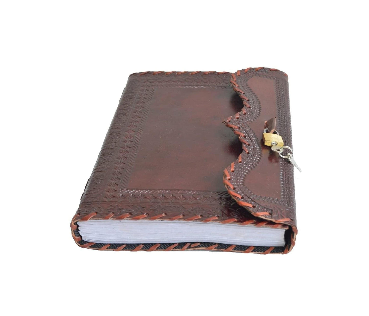 Diario de cuero marrón vintage hecho a mano con cerradura