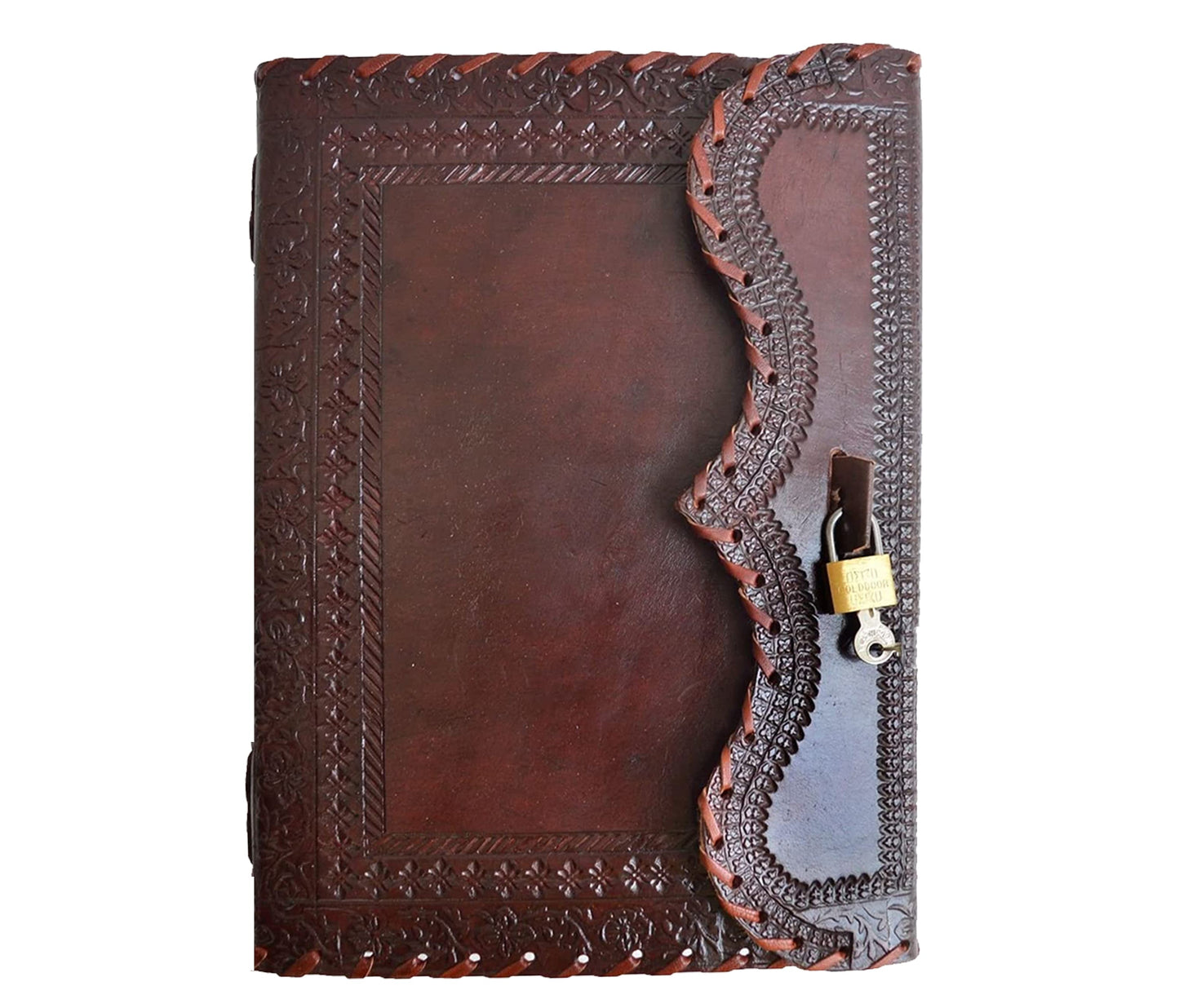 Diario de cuero marrón vintage hecho a mano con cerradura