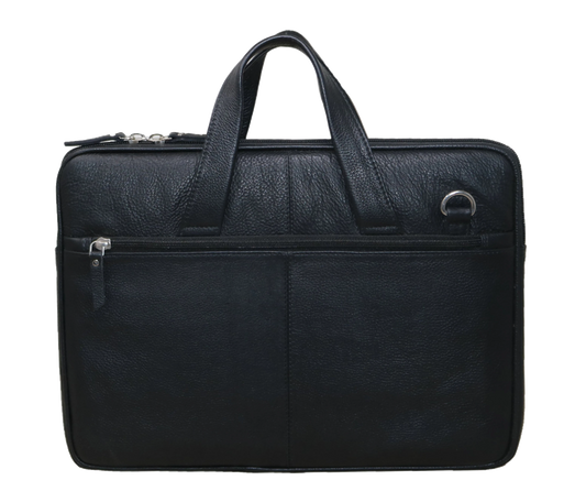 This Sleek Black Leather Laptop Bag Is Crafted From Premium Genuine Leather, Offering A Slim, Durable Design For Men And Women. It Features Sturdy Top Handles, Spacious Zippered Compartment, An Easy-access Front Pocket, Metal Ring Optional Shoulder Strap. Fits Laptops Up To 15.6 Inches—ideal Professionals, Commuters, Or Travelers. Stylish Personalized Birthday Gift, Graduation Customized Work Any Occasion.