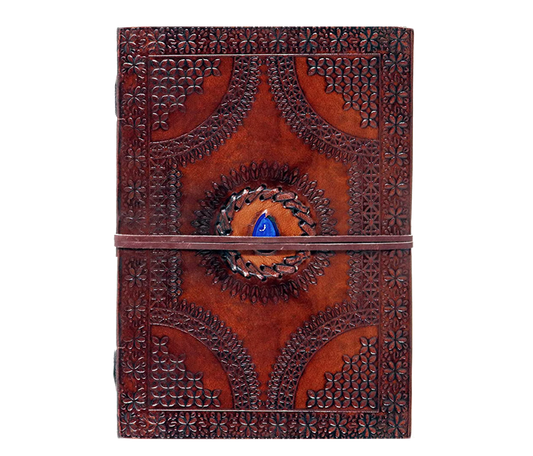 This Personalized Handcrafted Leather Journal Features An Intricately Embossed Cover With A Striking Blue Stone, Offering Mystique And Individuality. Made From Rich Brown Secure Wrap Tie, It’s Customized Space For Dreams, Travel Notes, Or Reflections. Thoughtful Gift Men Women, Perfect As Graduation Gift, Birthday Present, Creative Keepsake—combining Artistic Charm, Spiritual Elegance, Everyday Functionality.