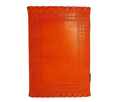 Diario de cuero naranja vintage hecho a mano con cerradura