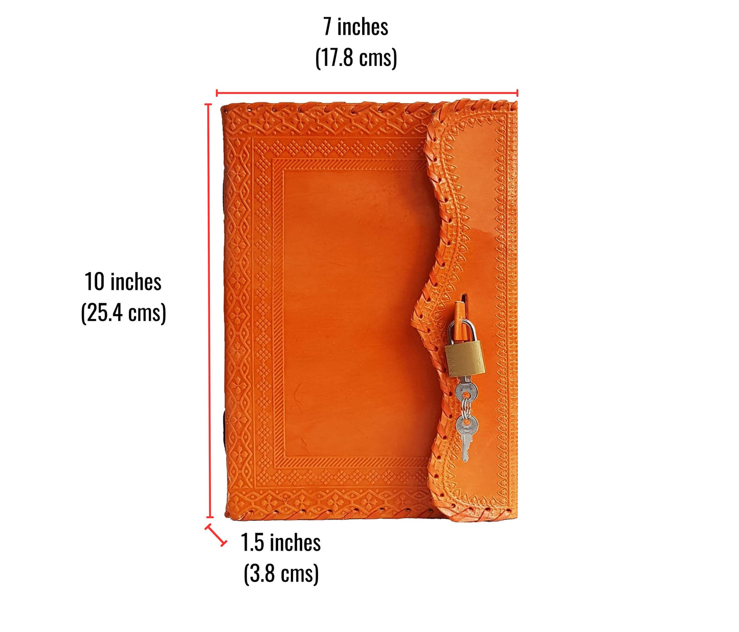 Diario de cuero naranja vintage hecho a mano con cerradura