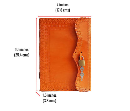 Diario de cuero naranja vintage hecho a mano con cerradura