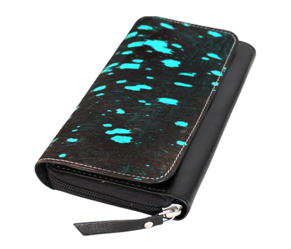 This Personalized Women’s Leather Wallet Clutch Blends Elegance And Functionality, Perfect For Regular Use, Office Meetings, Party Outings. With A Bold Black Base Vibrant Turquoise Splatter Accents, It Offers Trendy, Unique Look. Designed Secure Zipper Snap Closure, Multiple Compartments, Keeps Essentials Organized. Crafted From Premium Leather, Suits Both Casual Formal Wear. Customized Birthday Gift Or Graduation Men Women, It’s Standout Daily Accessorylegance Ideal Featuring Compartments Keep Accessory.