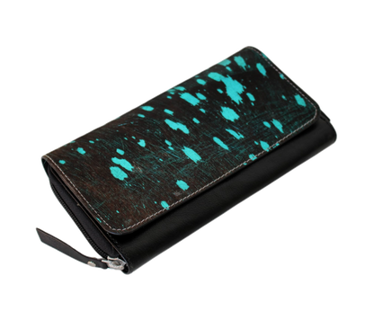 This Personalized Women’s Leather Wallet Clutch Blends Elegance And Functionality, Ideal For Regular Use, Office Meetings, Party Outings. Featuring A Bold Black Base With Vibrant Turquoise Splatter Accents, It Offers Trendy, Unique Look. Secure Zipper Snap Closure, Multiple Compartments Keep Essentials Organized. Crafted From Premium Leather, Suits Both Casual Formal Wear. Perfect Customized Birthday Gift Or Graduation Men Women, It’s Standout Daily Accessory.