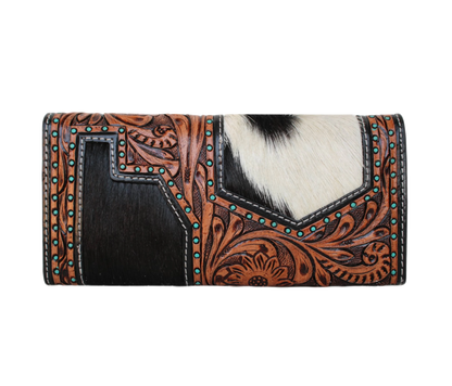 Elevate Your Accessory Collection With This Handcrafted Leather Wallet, Personalized Intricate Tooling And Genuine Cowhide Accents. The Bold Black White Pattern, Turquoise Studs, Rich Brown Floral Carving Make It A Standout Piece. As Seen Our Model, Complements Casual, Office, Or Party Looks. Secure Zip Compartments Ample Card Slots, It’s Stylish, Customized Birthday Gift Graduation For Men Women Who Value Timeless Design. 