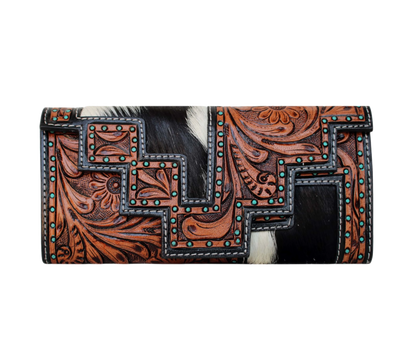 This Handcrafted Leather Wallet Features Intricate Western-style Tooling With Bold Turquoise Stud Accents—perfect For Everyday Use, Office Elegance, Or As A Stylish Party Accessory. The Cowhide Blend Adds Unique Texture, Making Each Piece Truly One-of-a-kind. Spacious Compartments Cards, Cash, And Essentials, It Combines Functionality Charm. Personalized Customized Accessory, Makes Thoughtful Birthday Gift Graduation Men Women Who Appreciate Artisan Design.