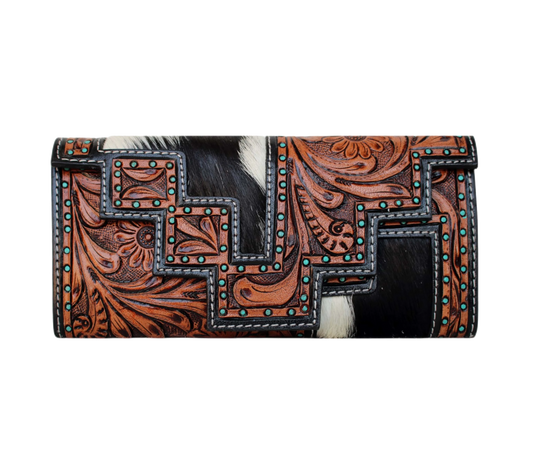 This Handcrafted Leather Wallet Features Intricate Western-style Tooling With Bold Turquoise Stud Accents—perfect For Everyday Use, Office Elegance, Or As A Stylish Party Accessory. The Cowhide Blend Adds Unique Texture, Making Each Piece Truly One-of-a-kind. Spacious Compartments Cards, Cash, And Essentials, It Combines Functionality Charm. Personalized Customized Accessory, Makes Thoughtful Birthday Gift Graduation Men Women Who Appreciate Artisan Design.