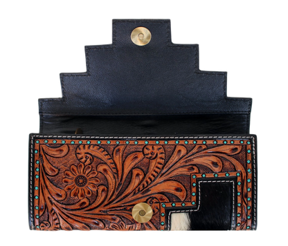  This Handcrafted Leather Wallet, Featuring Exquisite Floral Tooling, Cowhide Accents, And Turquoise-studded Detailing. Measuring 8x4 Inches, It Offers A Spacious Interior With Multiple Card Slots Zippered Compartments. Personalized, Customized Gift For Men Women, It’s Perfect Birthdays, Graduations, Or Everyday Elegance. The Secure Magnetic Flap Keeps Essentials Protected, Making Thoughtful Graduation Gift, Birthday Standout Accessory Any Occasion.