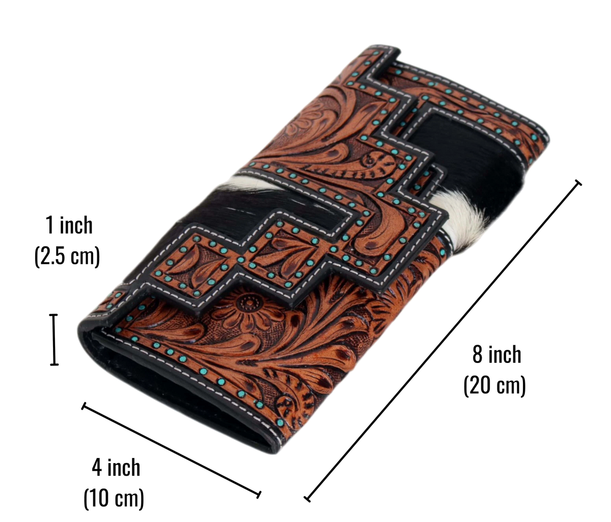 Discover Our Stunning Handcrafted Leather Wallet, Personalized With Intricate Floral Tooling, Genuine Cowhide, And Turquoise-studded Accents. Measuring 8 X 4 1 Inches, This Customized Wallet Offers Ample Space Without Bulk. As Styled By Model, It’s Perfect For Casual Outings, Office Use, Or Special Events. Secure Closure, Card Slots, Organized Compartments, A Bold Statement Accessory Makes Thoughtful Birthday Gift Graduation Men Women