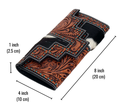Discover Our Stunning Handcrafted Leather Wallet, Personalized With Intricate Floral Tooling, Genuine Cowhide, And Turquoise-studded Accents. Measuring 8 X 4 1 Inches, This Customized Wallet Offers Ample Space Without Bulk. As Styled By Model, It’s Perfect For Casual Outings, Office Use, Or Special Events. Secure Closure, Card Slots, Organized Compartments, A Bold Statement Accessory Makes Thoughtful Birthday Gift Graduation Men Women