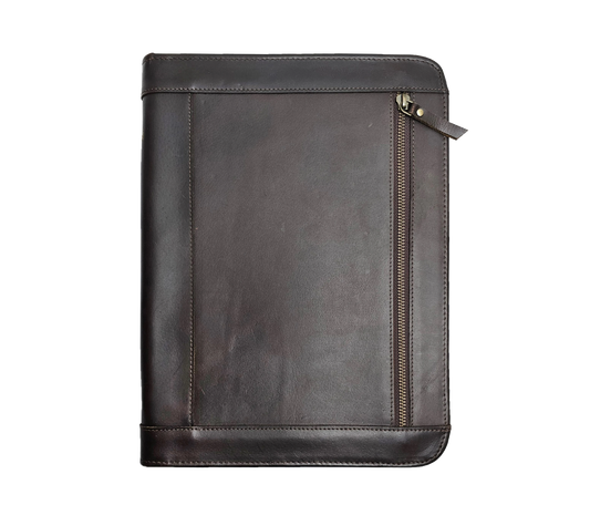 Crafted For Professionals Who Value Both Functionality And Elegance, This Personalized Portfolio Is Designed In A Sleek Dark Brown Shade With Smooth, Matte Finish. Made From 100% Full-grain Leather, It Exudes Timeless Charm Unmatched Durability. The Front Vertical Zipper Pocket Adds Practical Element—perfect Storing Quick-access Essentials Like Phones, Receipts, Or Cards. Precision Hand-stitched Detailing Minimalist Silhouette Create Polished, Refined Look—an Ideal Customized Birthday Graduation Gift Men 