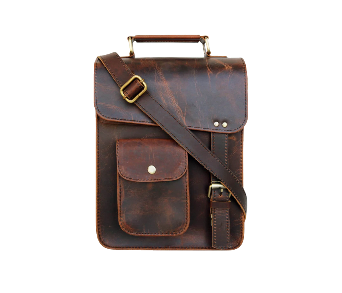 This Elegant Dark Brown Leather Crossbody Bag Is Handcrafted From 100% Genuine Buffalo Leather—rugged Yet Refined. With An Adjustable Strap, Top Handle, And Front Flap Pocket, It’s Ideal For Daily Use Or Travel. Its Vintage Look Durable Brass Hardware Make It A Timeless Companion. Thoughtful, Customized Gift Men Women—perfect As Birthday Gift, Graduation Personalized Satchel Carrying Tablets, Journals, Essentials. 