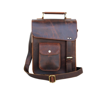 This Dark Brown Leather Satchel Combines Classic Craftsmanship With Modern Utility. Handcrafted From Genuine Buffalo Leather, It Features A Structured Design, Adjustable Strap, Top Handle, And Quick-access Front Pocket. Ideal For Both Men Women, Securely Holds Tablets, Journals, Essentials. Its Rugged Vintage Finish Durable Hardware, Piece Makes Perfect Personalized Birthday Gift, Graduation Or Customized Everyday Bag Work, Travel, College Use. 